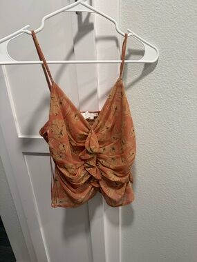Astr Floral Ruched Spaghetti Strap Cami - Orange